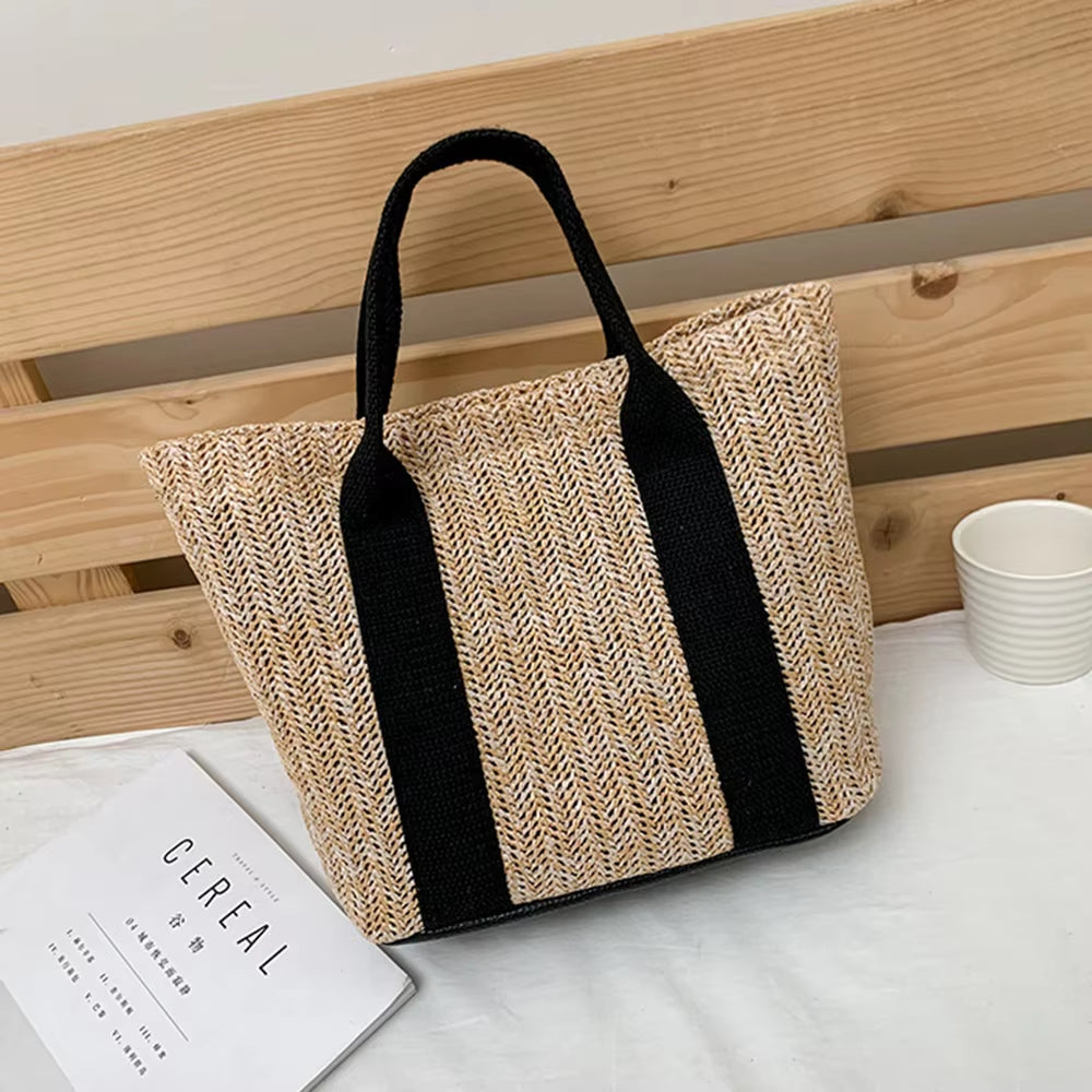 Women Casual Rattan Handbags Fashion Summer Beach Straw Bag Wicker Woven Shoulder Bags Large Capacity Tote Travel Bag