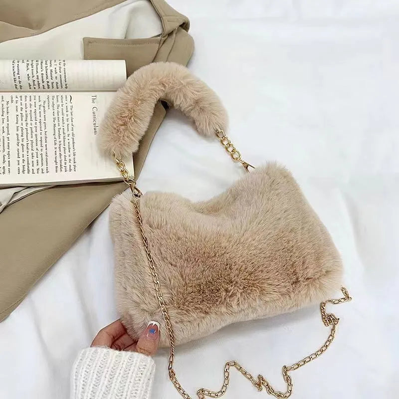 Autumn and Winter Plush Handbag for Woman New Small Chain Crossbody Bag Fashion Small Square Bag Single Shoulder Bag