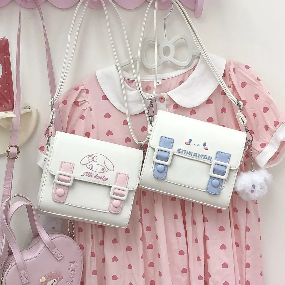 PU Handbag Hellokitty Fashion Cartoon Bag Cinnamoroll Simple Crossbody Bag Outdoor Bag Kawaii Shoulder Square Bag Gift