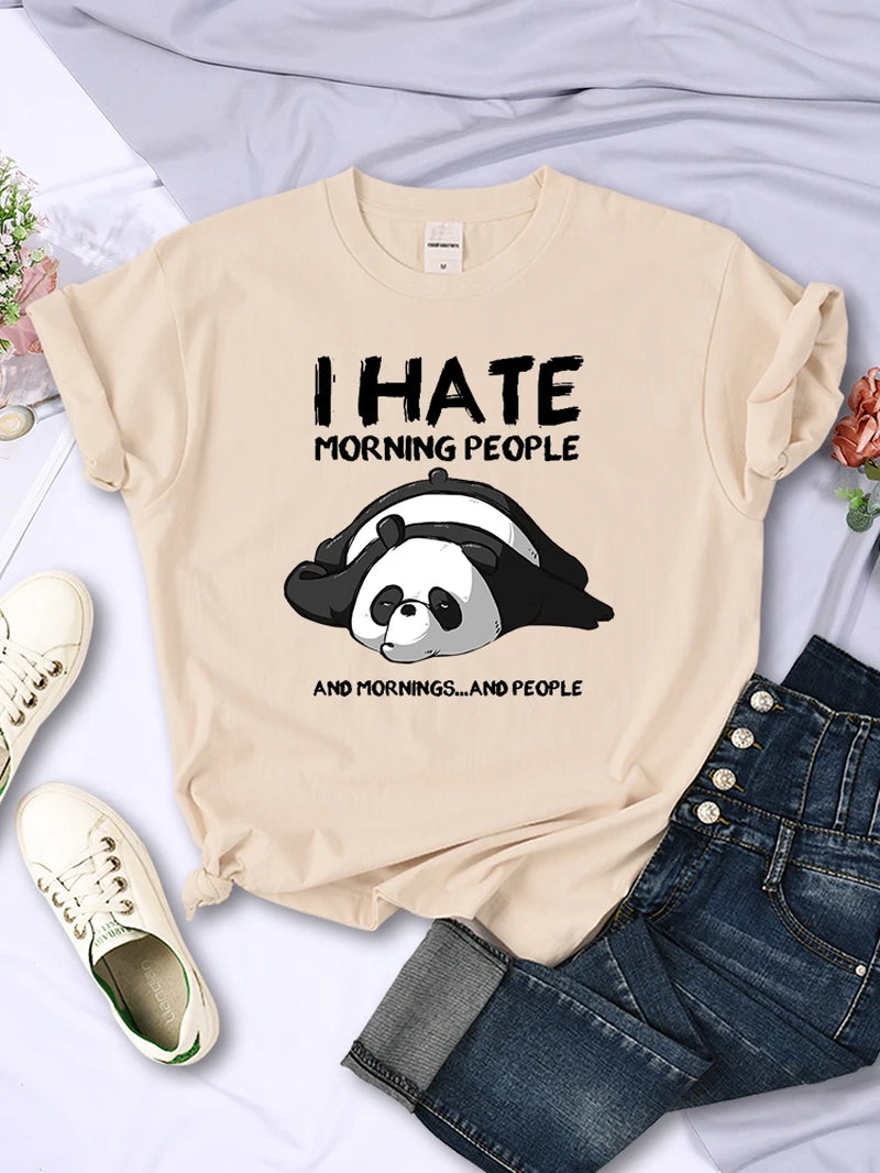 Lazy Panda I Hate Morning People Women Short Sleeve Fashion Creative All-Math Clothing Street Hip Hop O-Neck Tops Womans T-Shirt