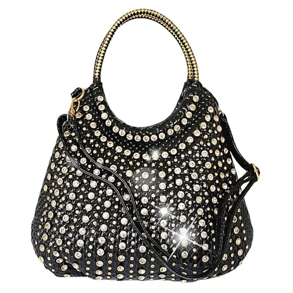 2025 Luxury Fashion Diamonds Women Handbags Genuine Leather Shoulder Bag Female White Rhinestone Messenger Crossbody Tote Bags