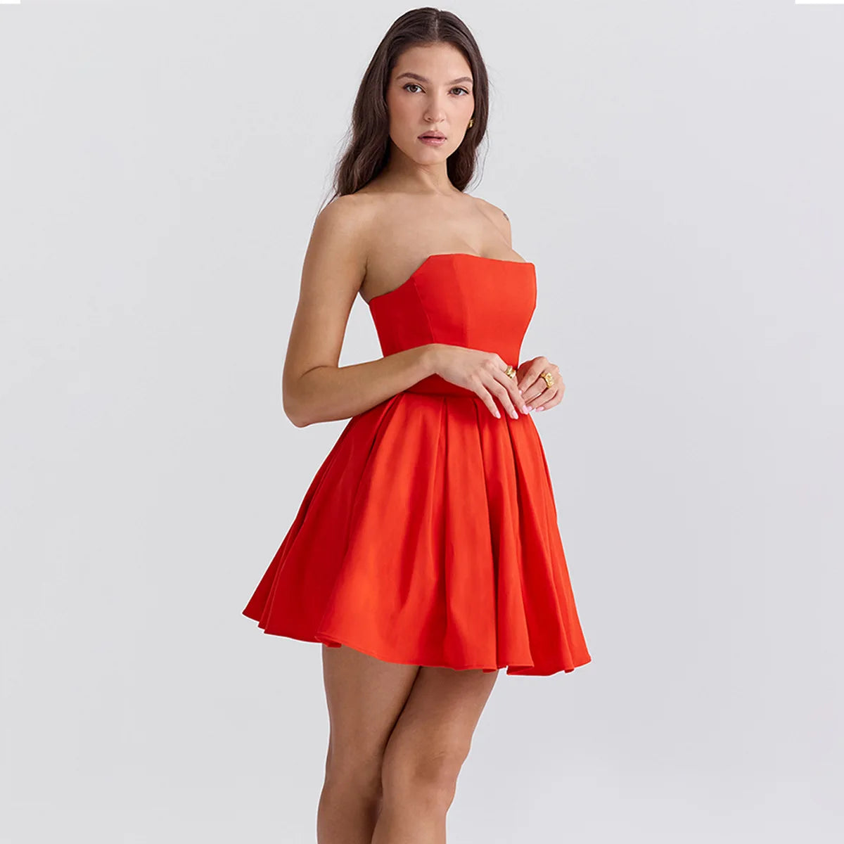 Red Strapless Bodycon Party Dresses 2024 New Mini Sexy Corset Dress Elegant Casual Holiday Flare Dress