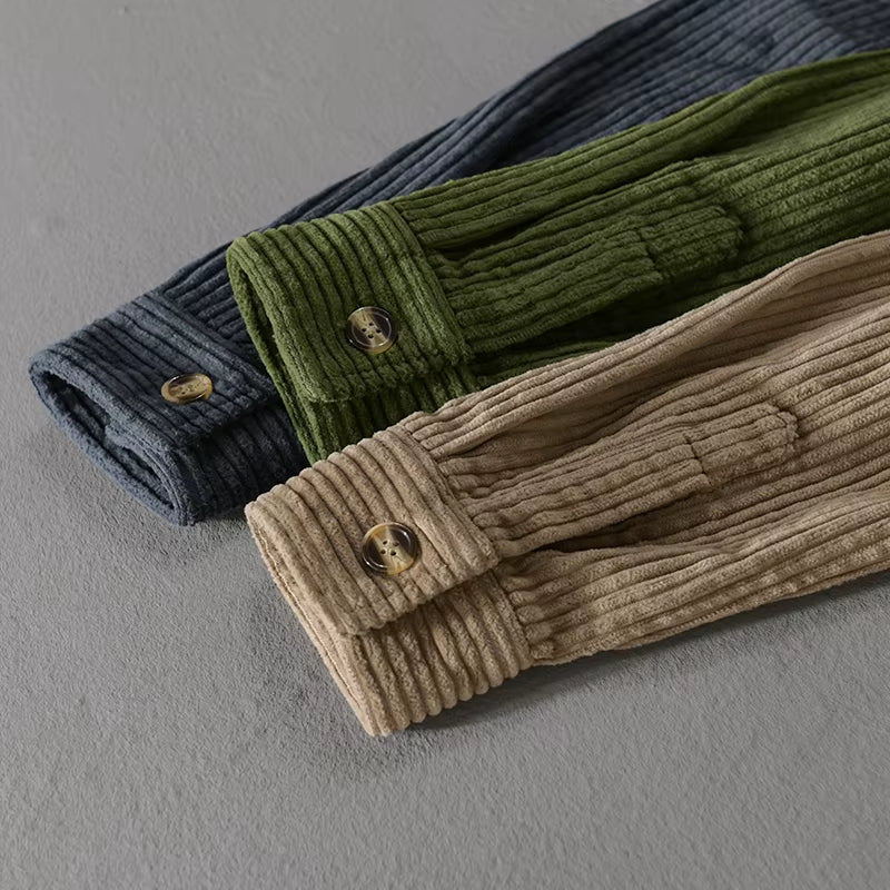 Thickening plus Size Long Sleeve Corduroy Cotton Shirt Men Brand Trendy French Style Designer Quality Top Clothes Chemise Homme