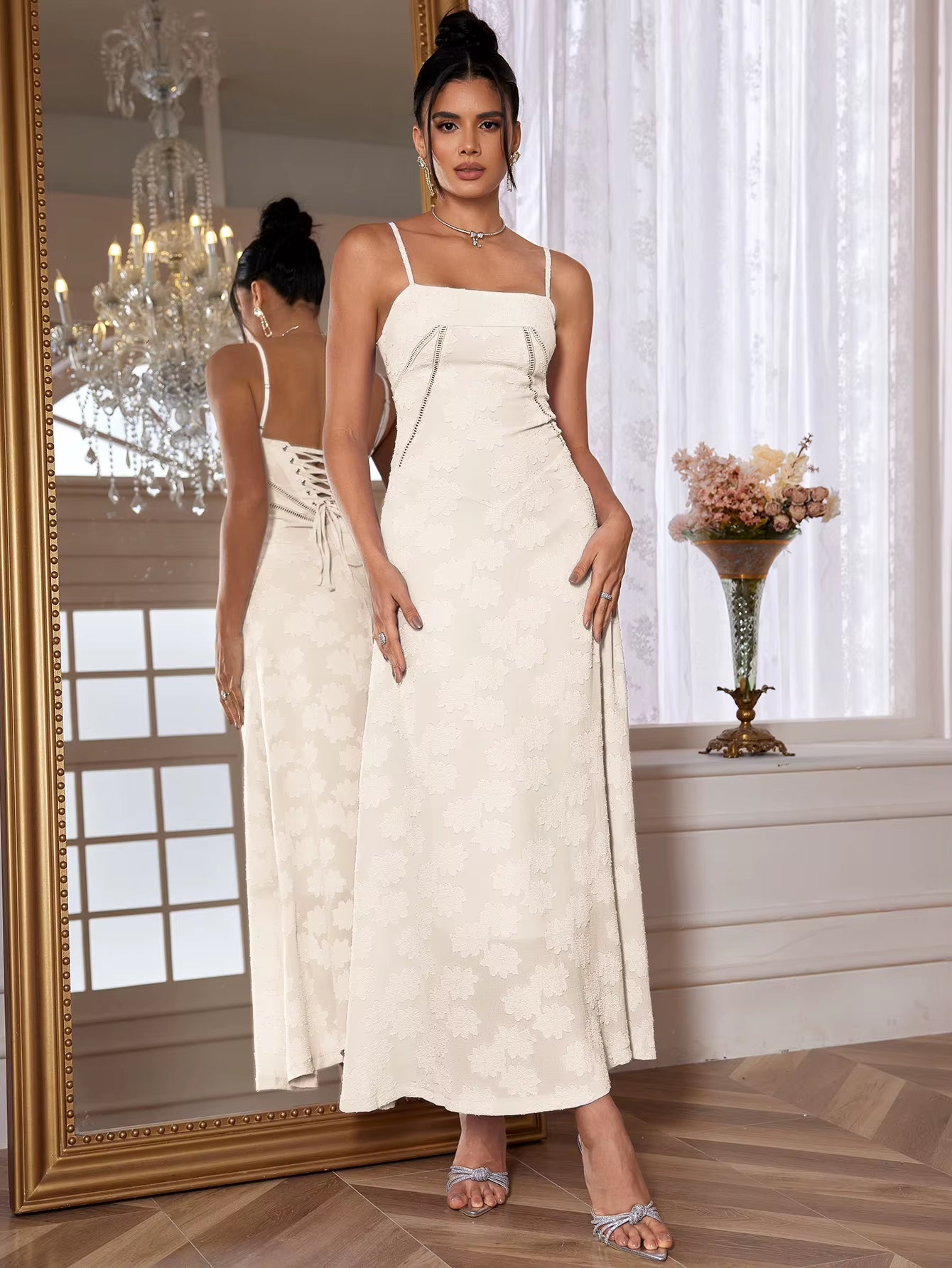 Dropshipping Summer Elegant Maxi Dress 2024 Women Wedding Guest Dress Lace up Party Dresses Green Spaghetti Strap Long Dress