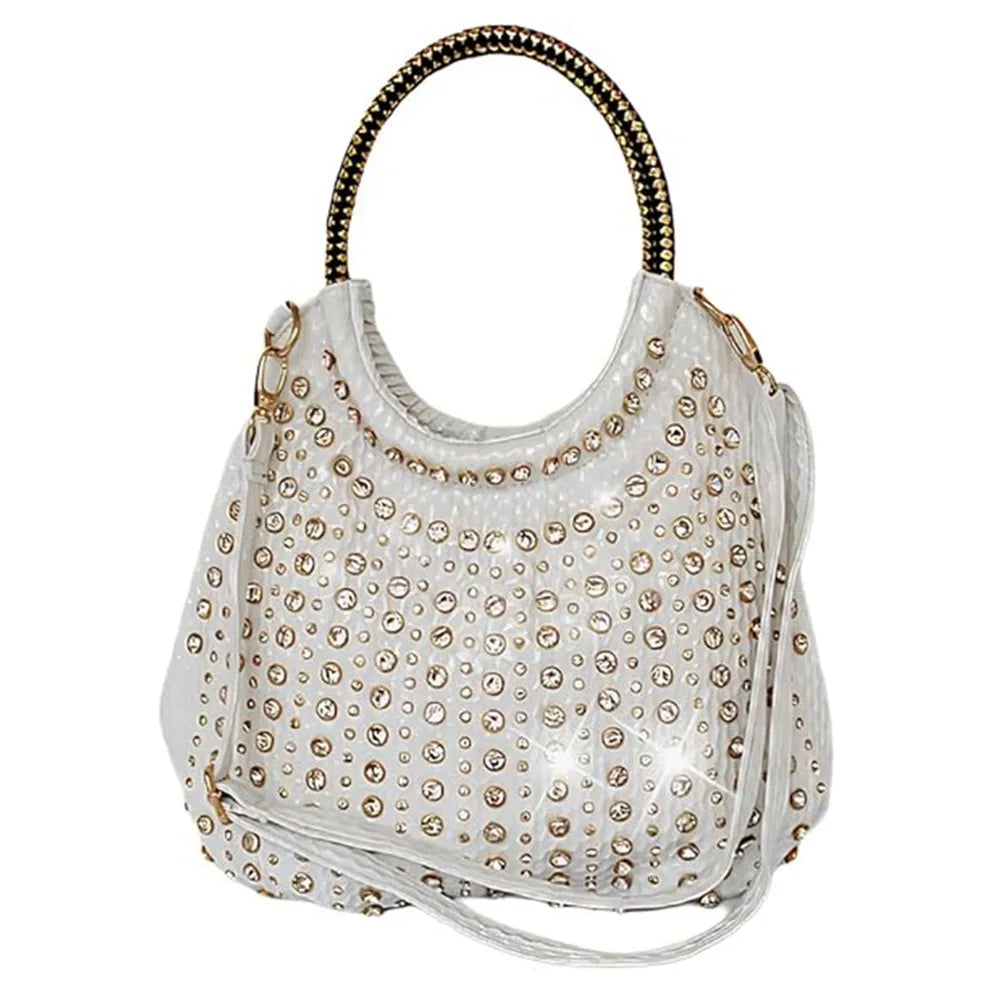 2025 Luxury Fashion Diamonds Women Handbags Genuine Leather Shoulder Bag Female White Rhinestone Messenger Crossbody Tote Bags