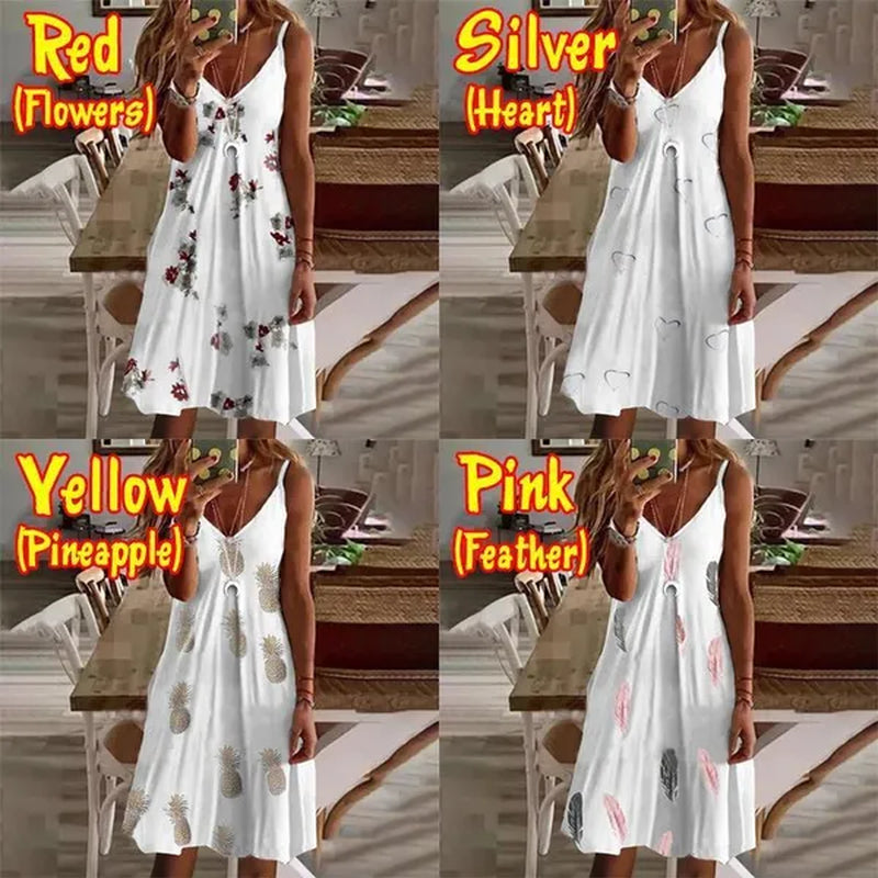 Fashion Women Feather Printed Sleeveless Dresses Comfy Casual Dresses Ladies Elegant Dresses Summer Beach Dresses plus Size XS-5XL