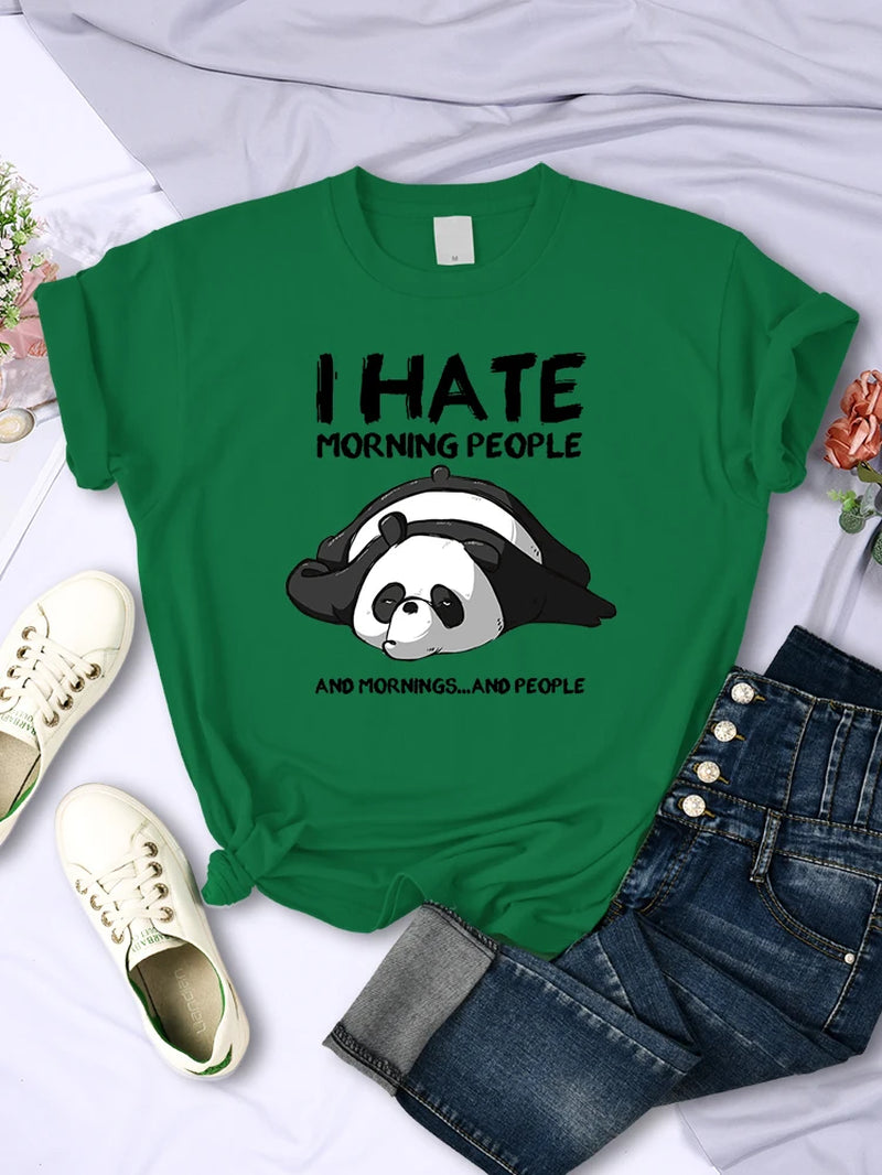 Lazy Panda I Hate Morning People Women Short Sleeve Fashion Creative All-Math Clothing Street Hip Hop O-Neck Tops Womans T-Shirt