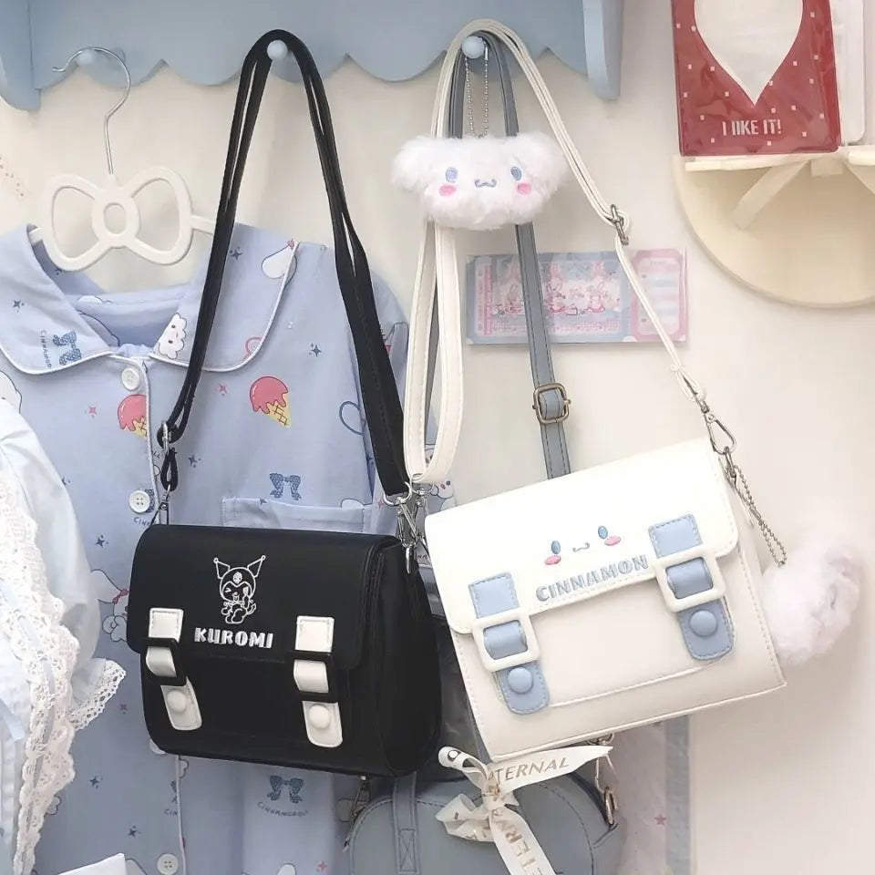 PU Handbag Hellokitty Fashion Cartoon Bag Cinnamoroll Simple Crossbody Bag Outdoor Bag Kawaii Shoulder Square Bag Gift
