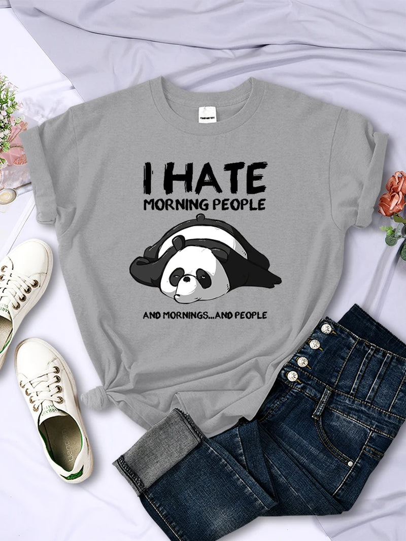 Lazy Panda I Hate Morning People Women Short Sleeve Fashion Creative All-Math Clothing Street Hip Hop O-Neck Tops Womans T-Shirt