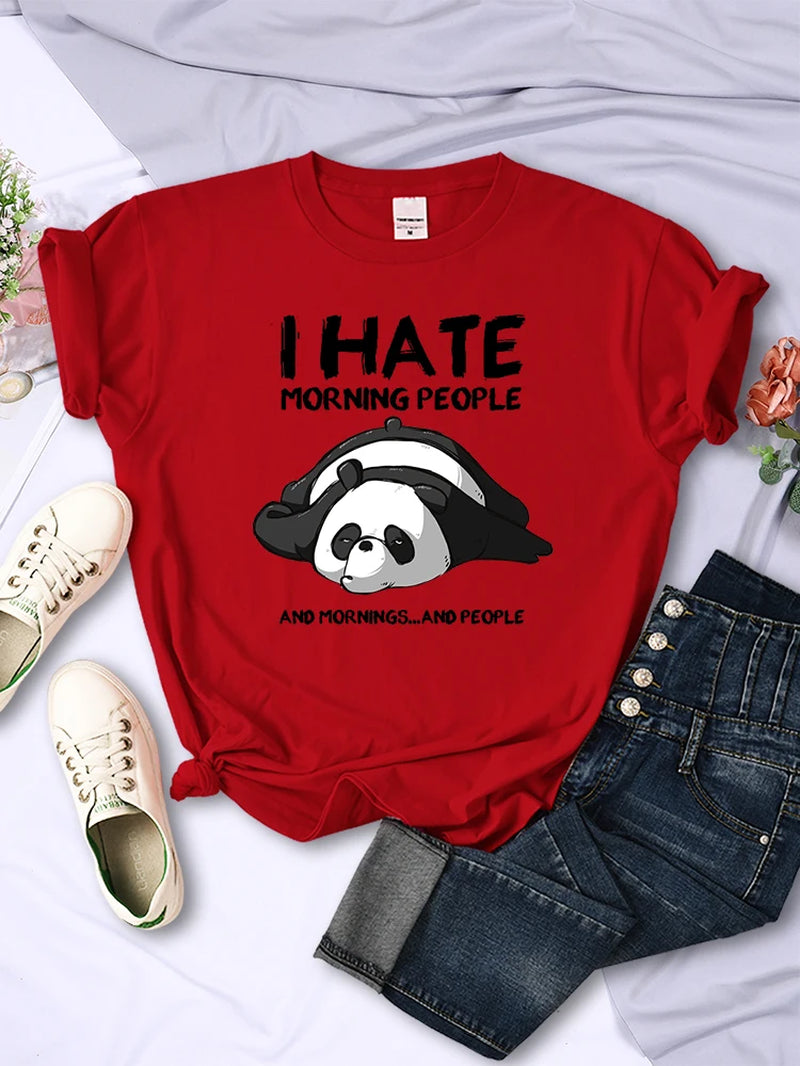 Lazy Panda I Hate Morning People Women Short Sleeve Fashion Creative All-Math Clothing Street Hip Hop O-Neck Tops Womans T-Shirt