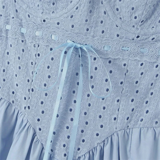 Fashion Summer Dresses 2024 Blue Midi Crochet Dress Elegant Sexy Spaghetti Strap Bustier Dress for Party Club