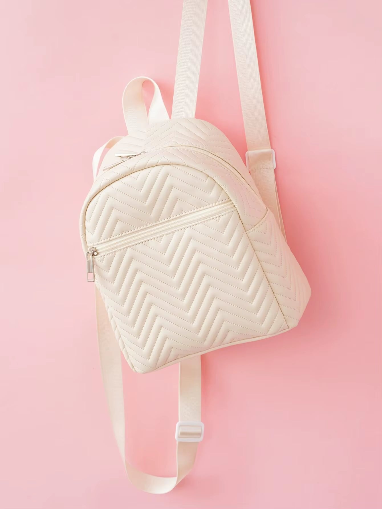 Beige Fashion Simple Classic Quilted Leather Women'S Backpack Classic Backpack Schoolbag Suitable for Traveling and Shopping
