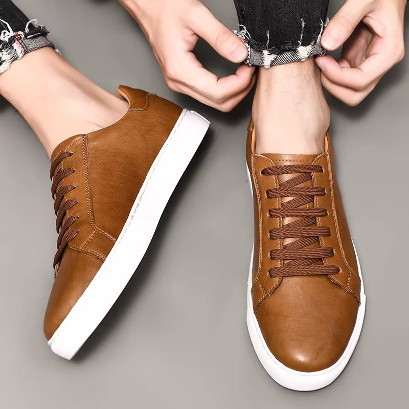 Men Shoes Genuine Leather Casual Shoes Fashion Sneakers British Style Cow Leather Men Shoes New Men Sneakers