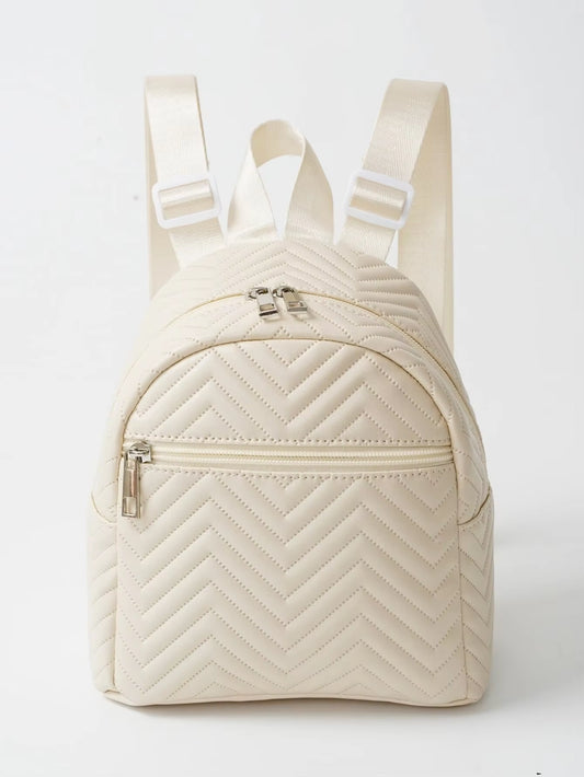 Beige Fashion Simple Classic Quilted Leather Women'S Backpack Classic Backpack Schoolbag Suitable for Traveling and Shopping