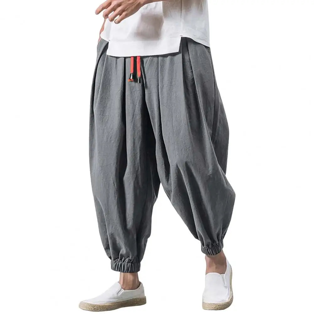 2024 New Fashion Drawstring Harem Pants Men’S Baggy Jogging Pants Japanese Men Crotch Wide Leg Pants Male Casual Loose Trousers