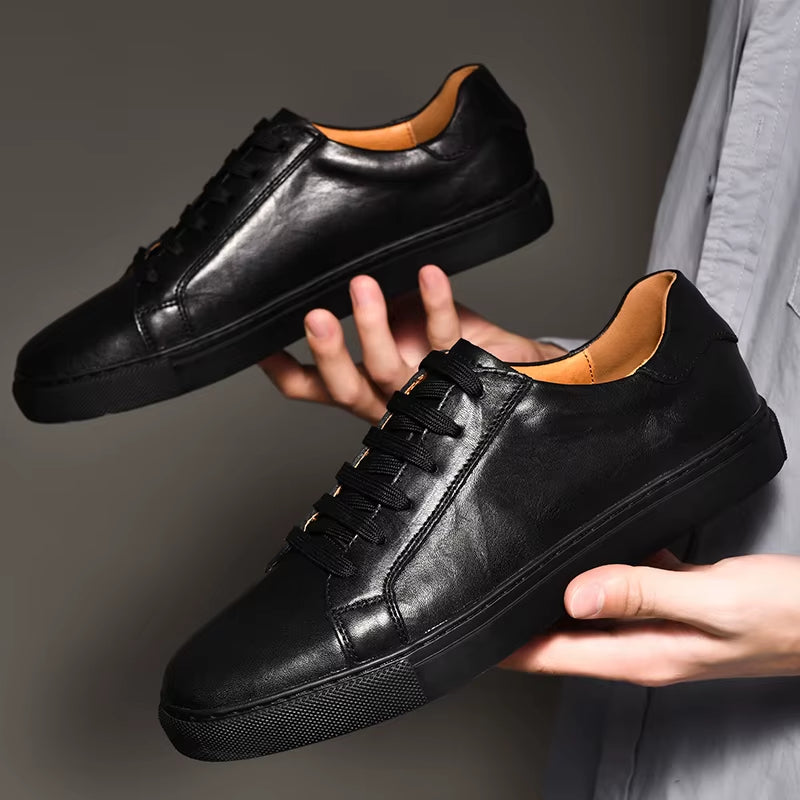 Men Shoes Genuine Leather Casual Shoes Fashion Sneakers British Style Cow Leather Men Shoes New Men Sneakers
