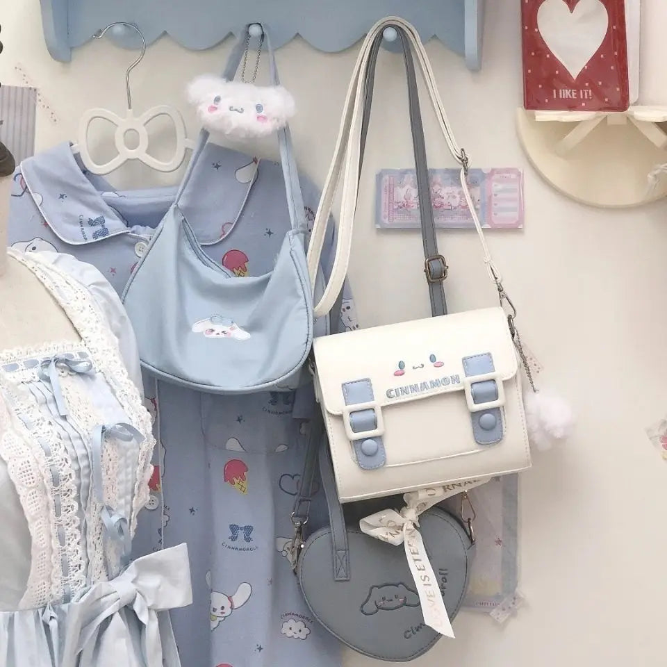 PU Handbag Hellokitty Fashion Cartoon Bag Cinnamoroll Simple Crossbody Bag Outdoor Bag Kawaii Shoulder Square Bag Gift