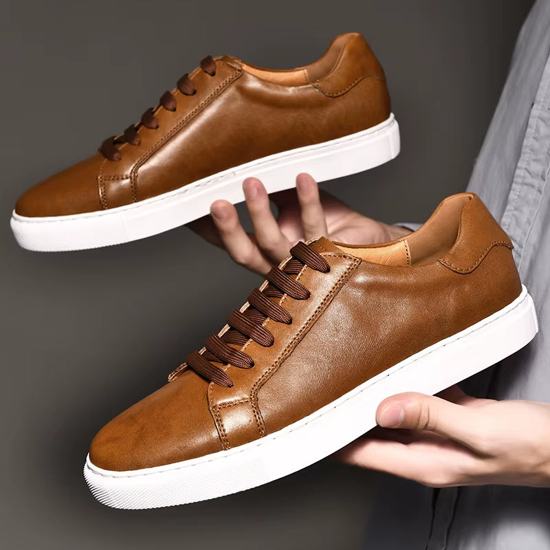 Men Shoes Genuine Leather Casual Shoes Fashion Sneakers British Style Cow Leather Men Shoes New Men Sneakers