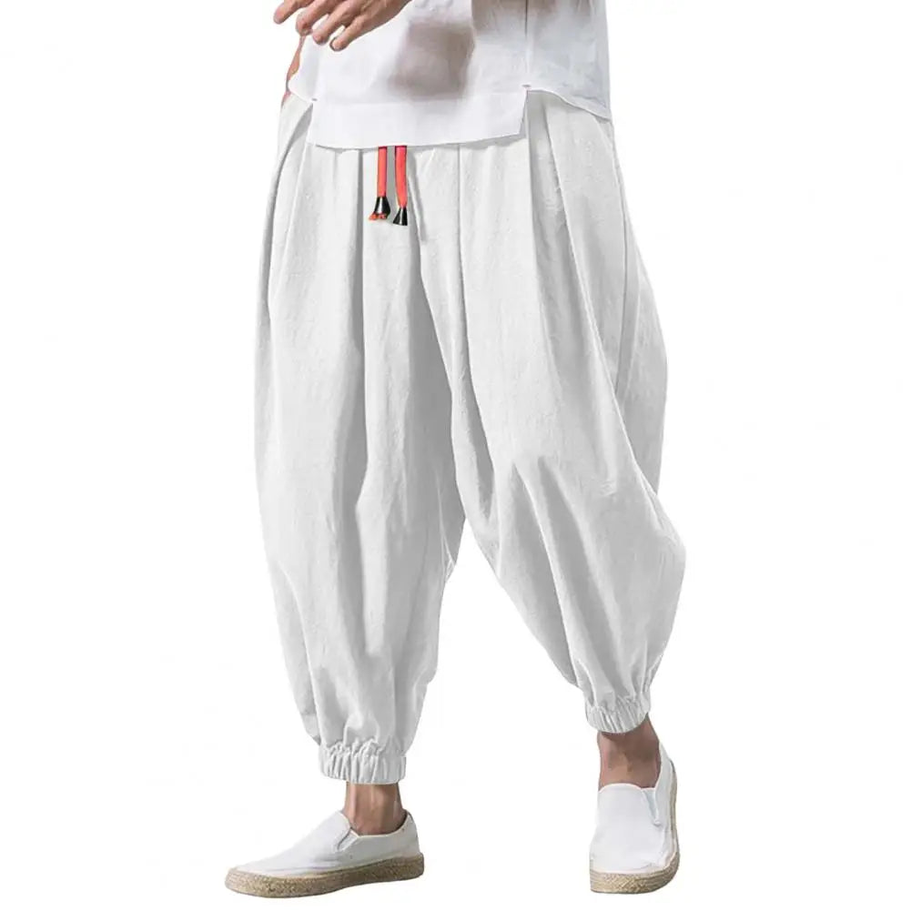 2024 New Fashion Drawstring Harem Pants Men’S Baggy Jogging Pants Japanese Men Crotch Wide Leg Pants Male Casual Loose Trousers