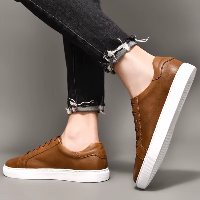 Men Shoes Genuine Leather Casual Shoes Fashion Sneakers British Style Cow Leather Men Shoes New Men Sneakers