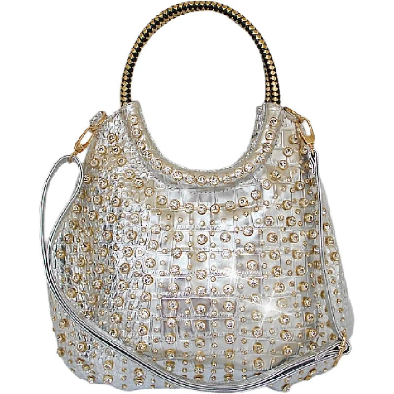 2025 Luxury Fashion Diamonds Women Handbags Genuine Leather Shoulder Bag Female White Rhinestone Messenger Crossbody Tote Bags