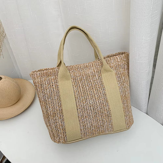 Women Casual Rattan Handbags Fashion Summer Beach Straw Bag Wicker Woven Shoulder Bags Large Capacity Tote Travel Bag