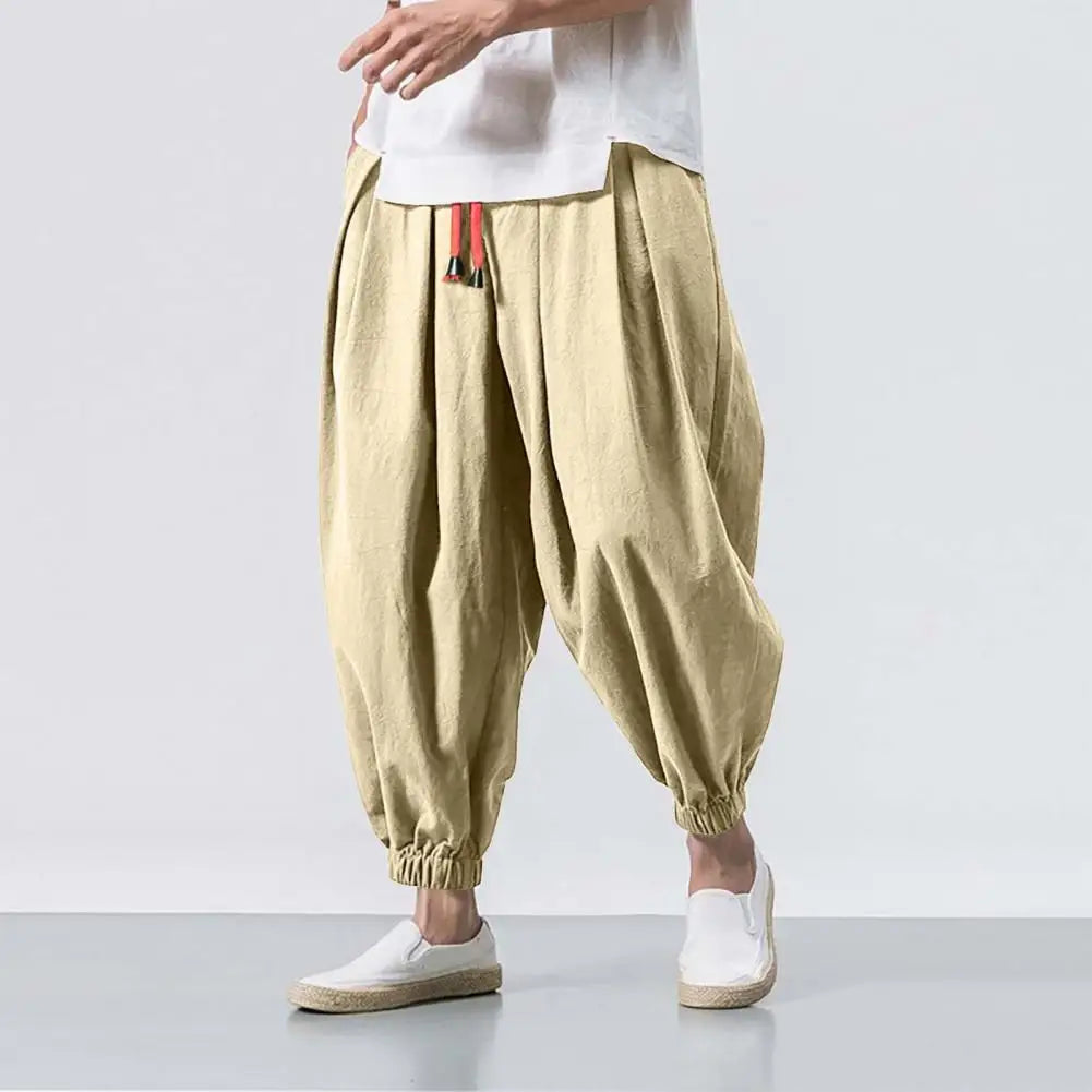 2024 New Fashion Drawstring Harem Pants Men’S Baggy Jogging Pants Japanese Men Crotch Wide Leg Pants Male Casual Loose Trousers