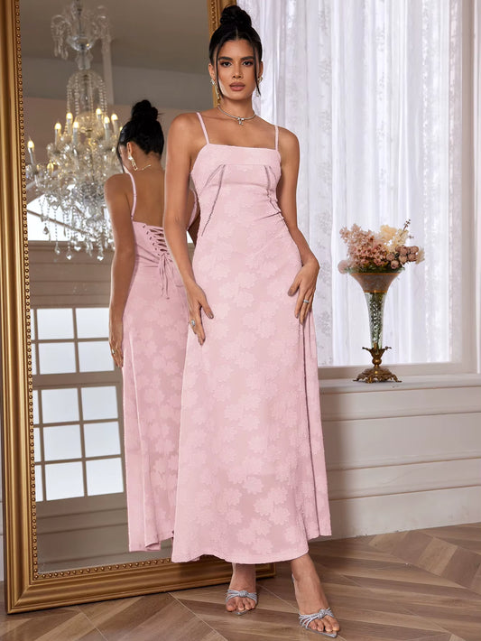 Dropshipping Summer Elegant Maxi Dress 2024 Women Wedding Guest Dress Lace up Party Dresses Green Spaghetti Strap Long Dress