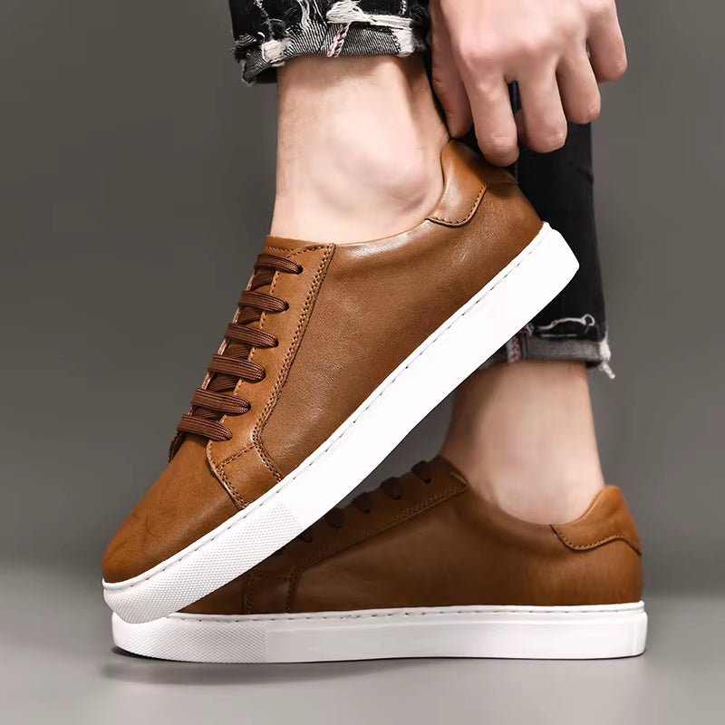 Men Shoes Genuine Leather Casual Shoes Fashion Sneakers British Style Cow Leather Men Shoes New Men Sneakers