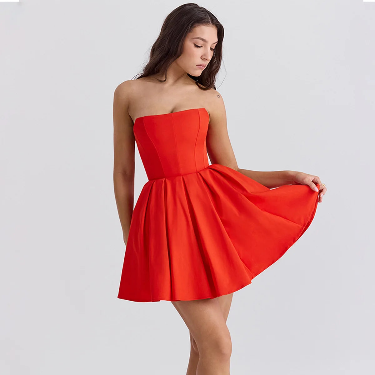 Red Strapless Bodycon Party Dresses 2024 New Mini Sexy Corset Dress Elegant Casual Holiday Flare Dress