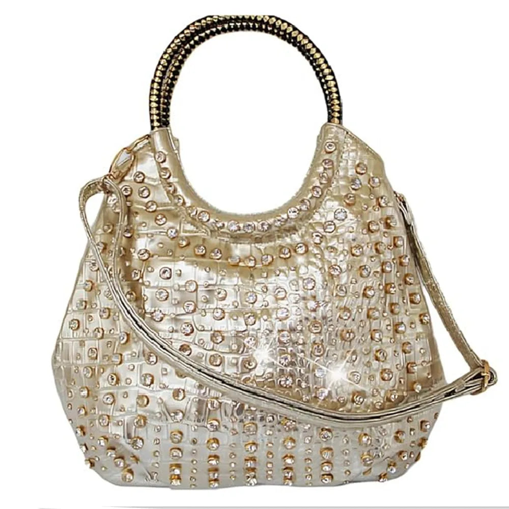 2025 Luxury Fashion Diamonds Women Handbags Genuine Leather Shoulder Bag Female White Rhinestone Messenger Crossbody Tote Bags