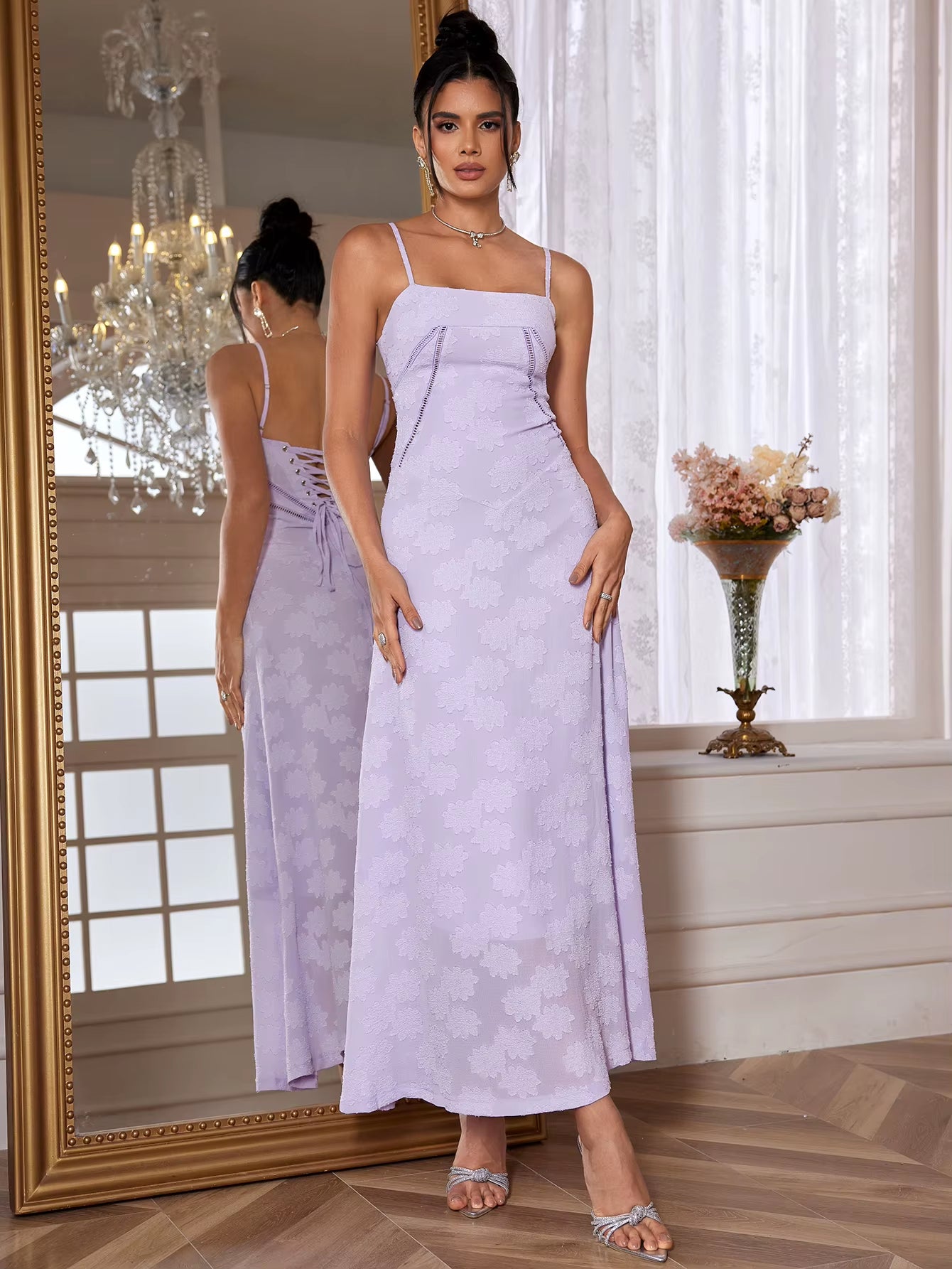 Dropshipping Summer Elegant Maxi Dress 2024 Women Wedding Guest Dress Lace up Party Dresses Green Spaghetti Strap Long Dress