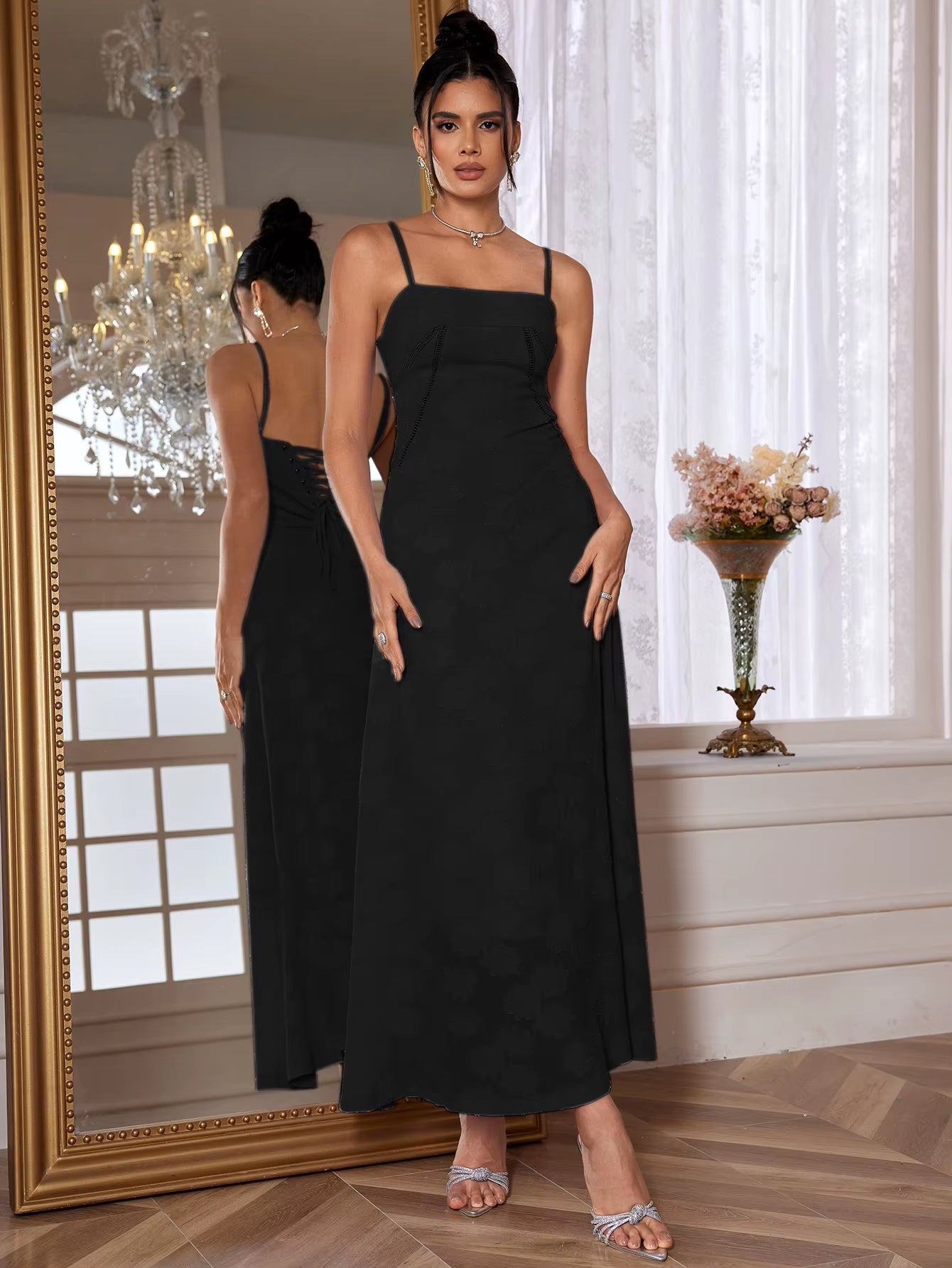 Dropshipping Summer Elegant Maxi Dress 2024 Women Wedding Guest Dress Lace up Party Dresses Green Spaghetti Strap Long Dress