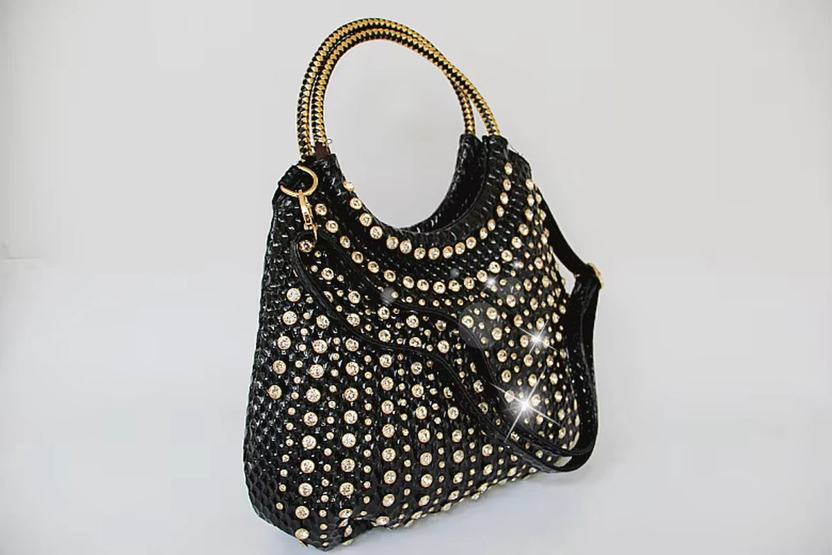 2025 Luxury Fashion Diamonds Women Handbags Genuine Leather Shoulder Bag Female White Rhinestone Messenger Crossbody Tote Bags