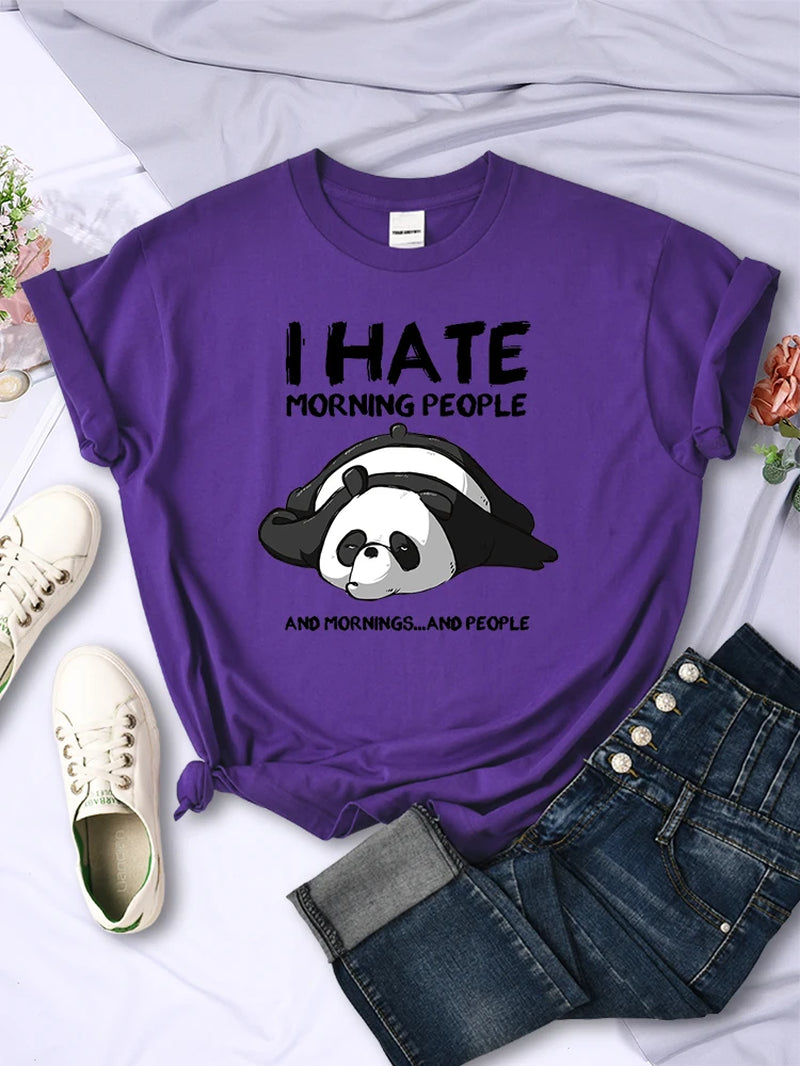 Lazy Panda I Hate Morning People Women Short Sleeve Fashion Creative All-Math Clothing Street Hip Hop O-Neck Tops Womans T-Shirt