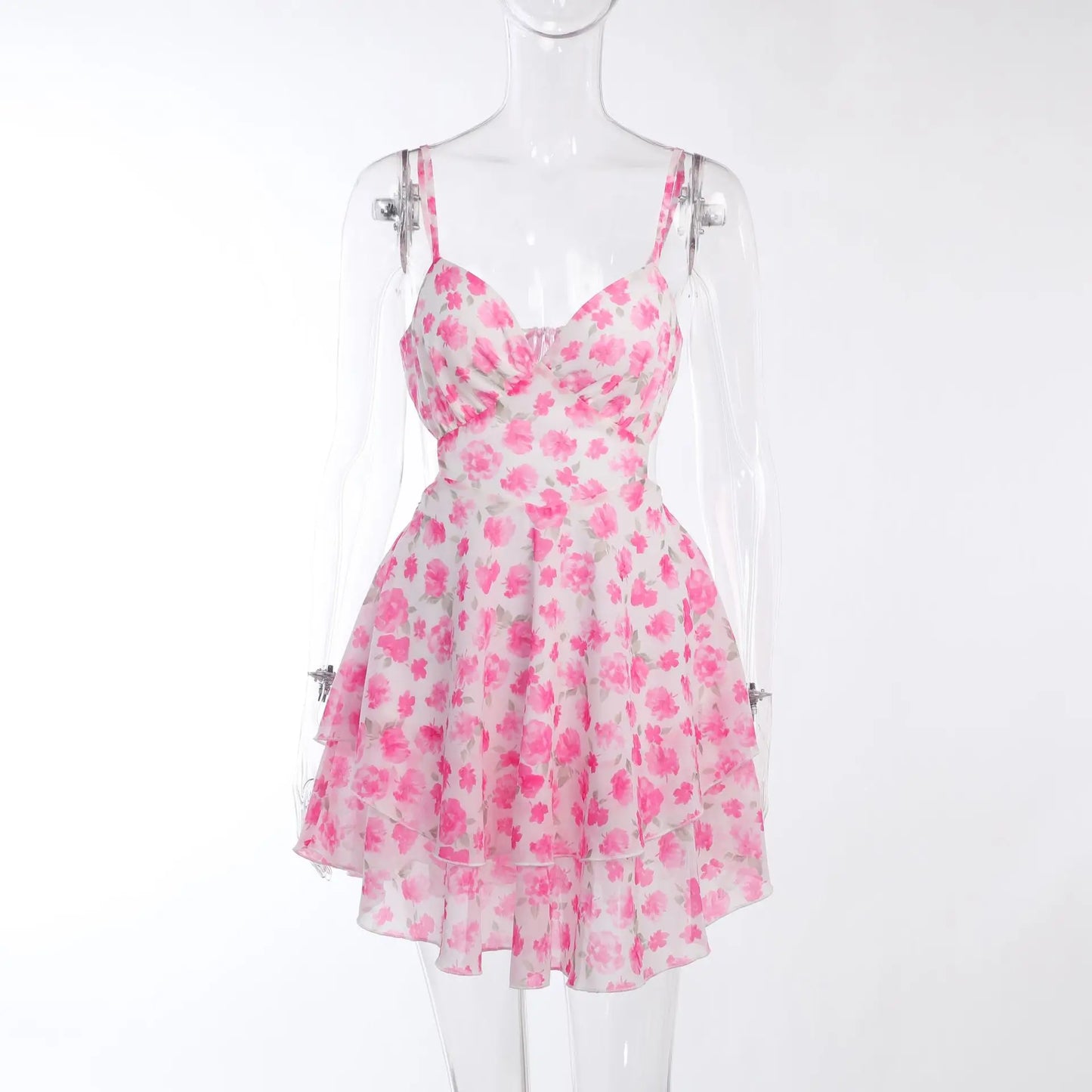 Fashion Casual Sleeveless V-Neck Dress for Women Sexy Short Floral Summer Dress Lace-Up Patchwork Backless Y2K Women Clothing
