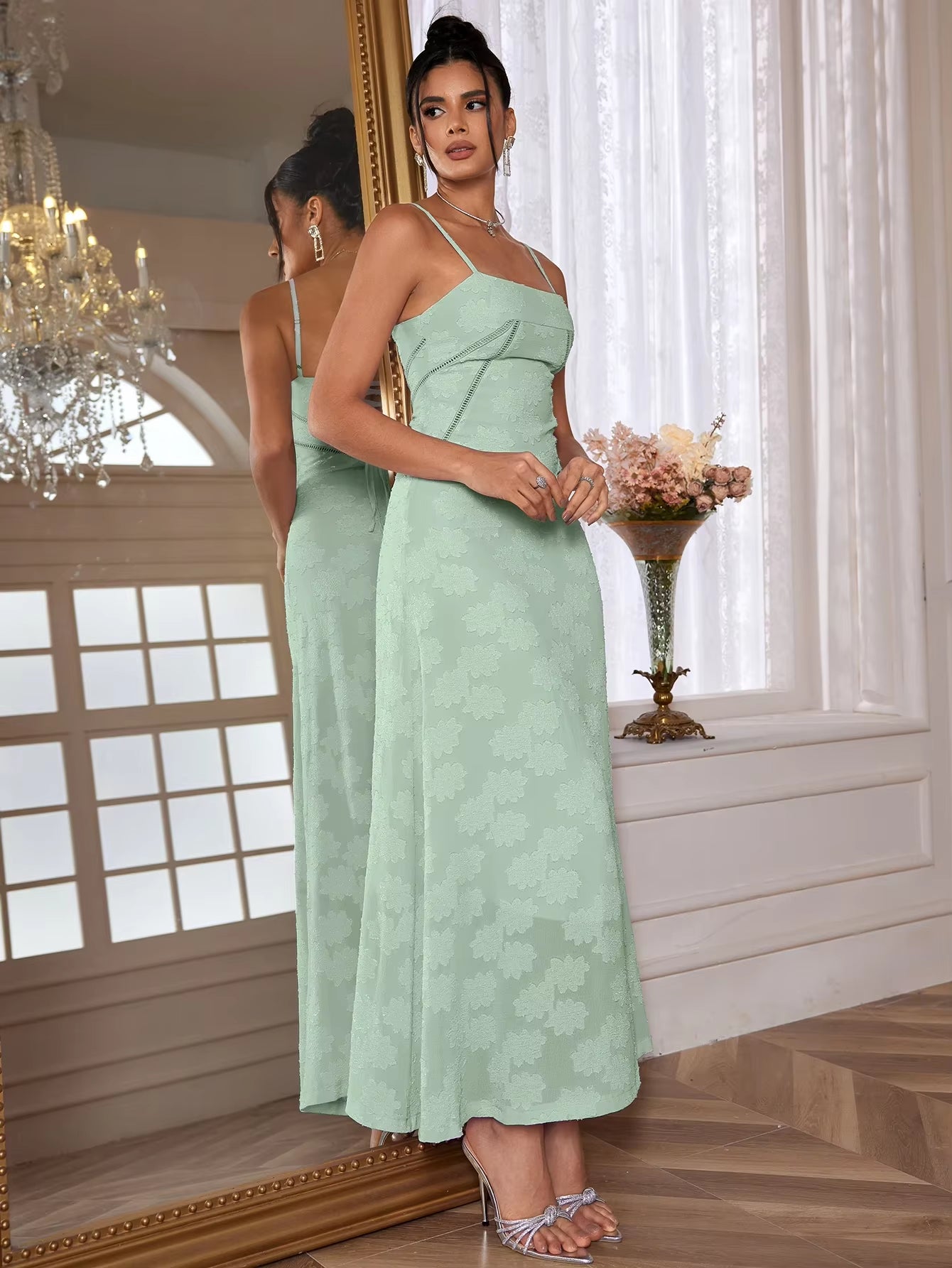 Dropshipping Summer Elegant Maxi Dress 2024 Women Wedding Guest Dress Lace up Party Dresses Green Spaghetti Strap Long Dress