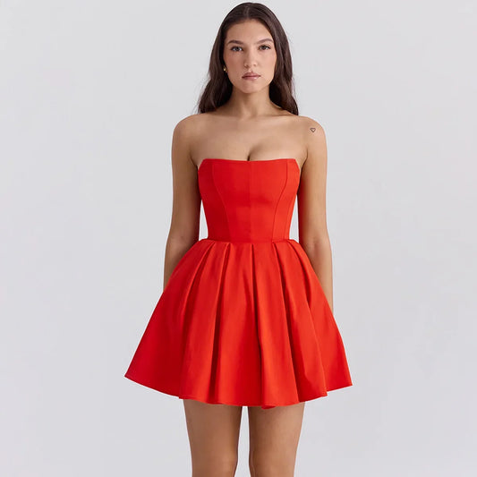 Red Strapless Bodycon Party Dresses 2024 New Mini Sexy Corset Dress Elegant Casual Holiday Flare Dress