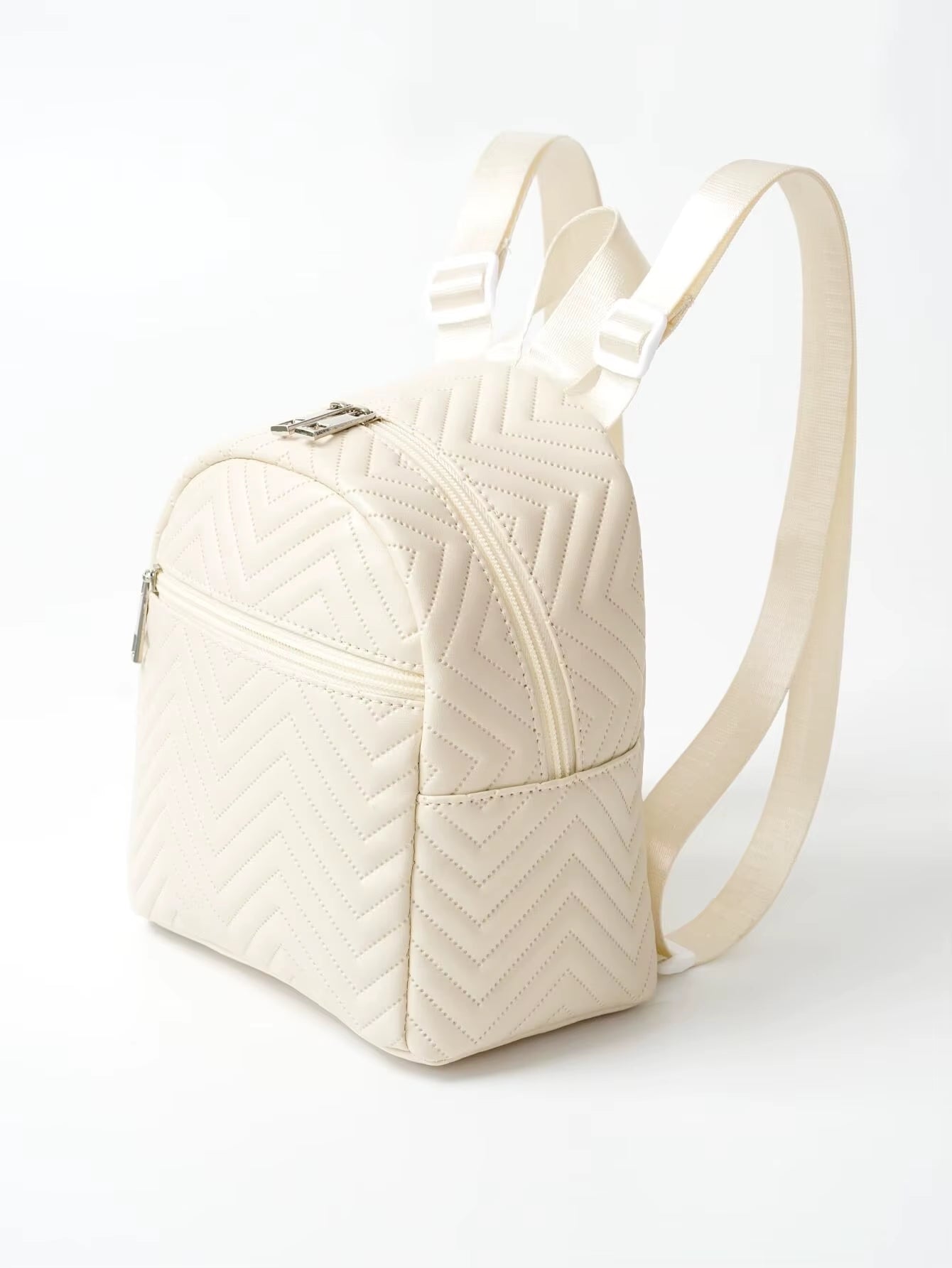 Beige Fashion Simple Classic Quilted Leather Women'S Backpack Classic Backpack Schoolbag Suitable for Traveling and Shopping